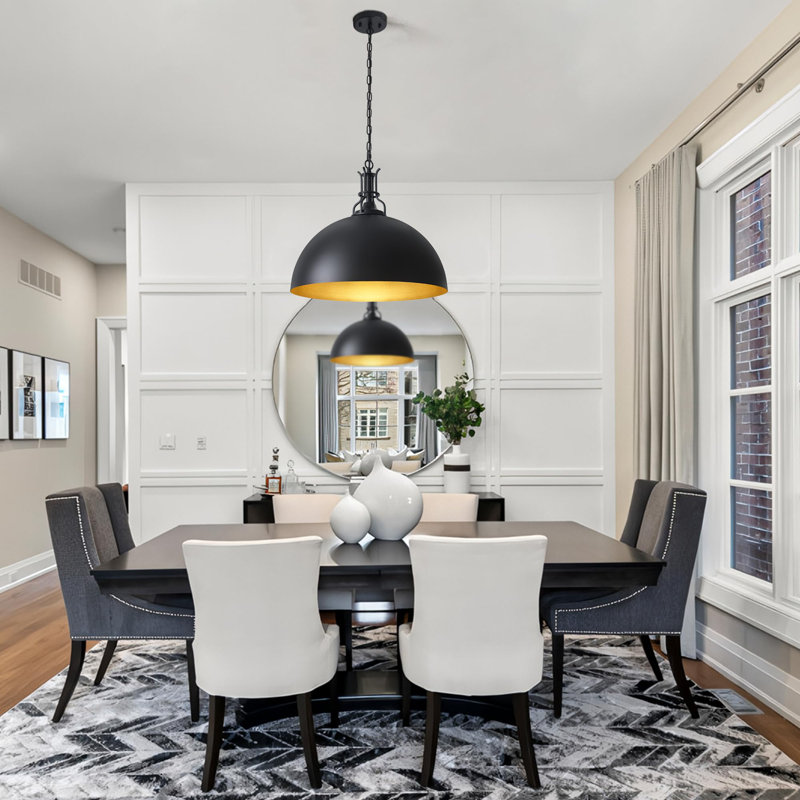 Breakwater Bay 19.7 Large Dome Black Pendant Light Farmhouse Vintage Kitchen Island Pendant Light Fixtures Industrial Rustic Chandeliers For Dining Room Entryway Hallway Foyer Kitchen Living Room Wayf...